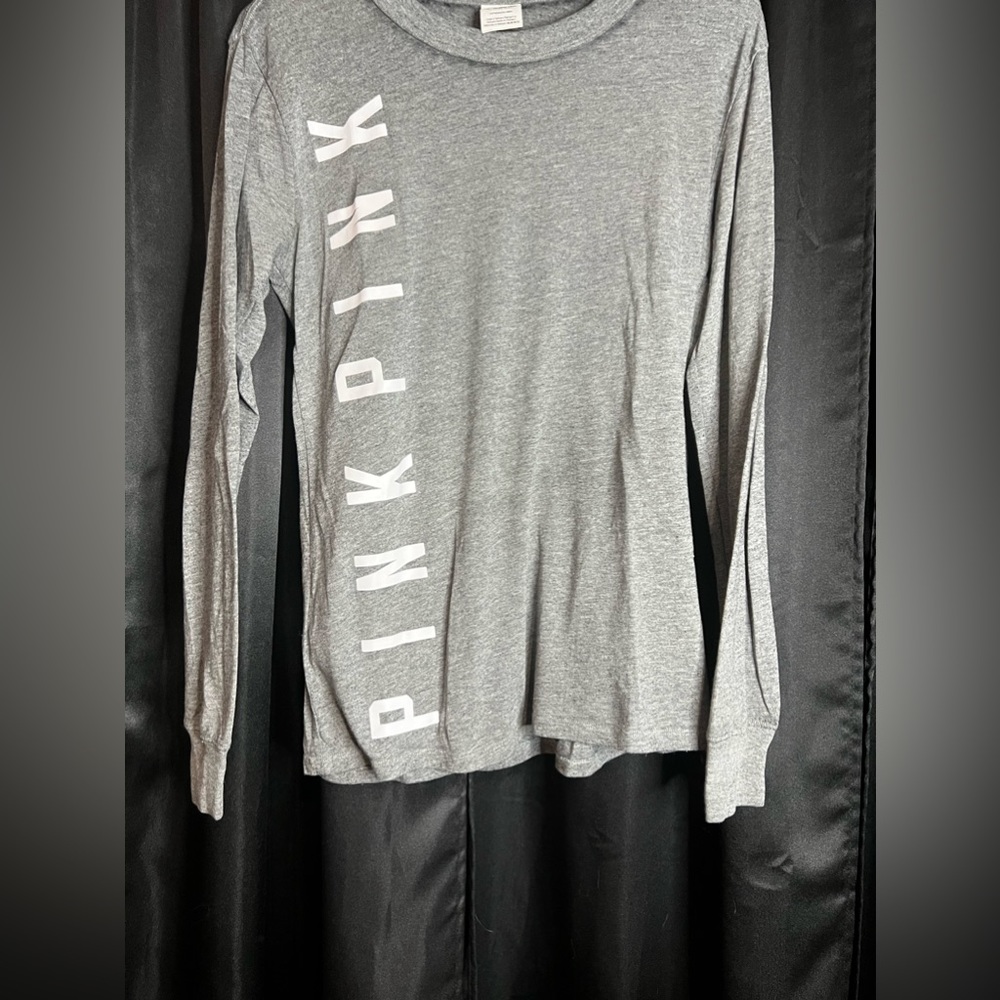 Small PINK long sleeve gray tee.